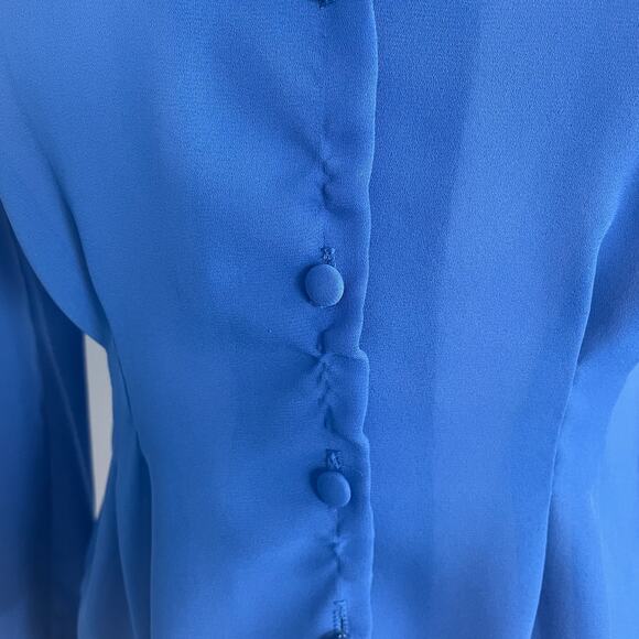 Vintage Blouse Top Size XS Small Royal Blue Puff Sleeve Secretary Retro Twee - Picture 9 of 13